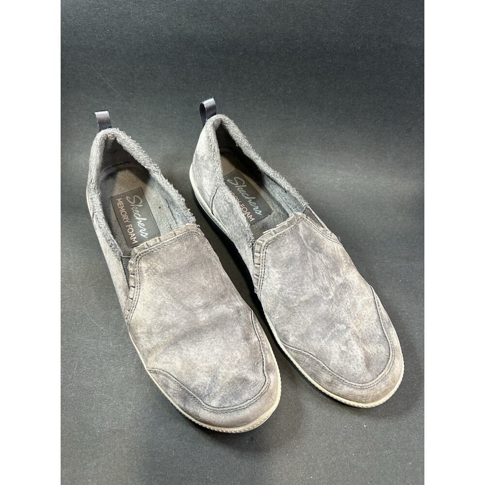 Sketchers Slip On Shoes Women’s Sz 9 Memory Foam Grey Faux Leather & Faux Fur